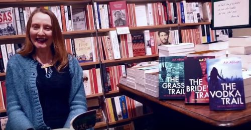 AA Abbott reads the first chapter of crime thriller, The Grass Trail, at Hatchards Bookstore, London